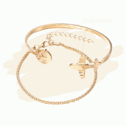 Gold Adjustable Airplane Bracelet (2 Pcs set)