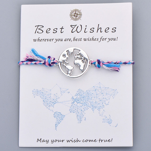 Braided Globe Charm Travelers Bracelet