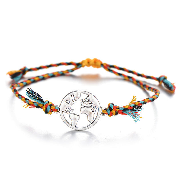 Braided Globe Charm Travelers Bracelet