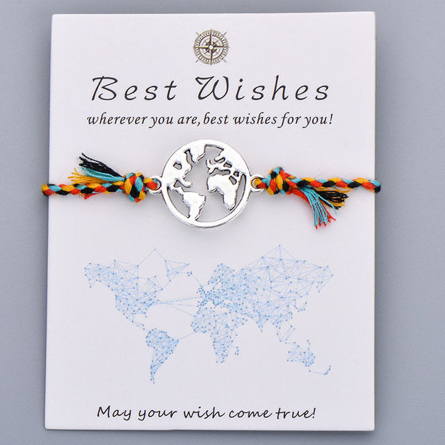 Braided Globe Charm Travelers Bracelet