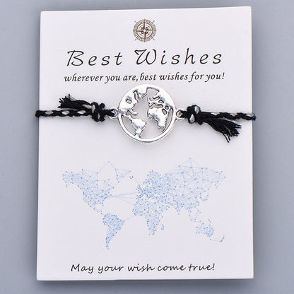 Braided Globe Charm Travelers Bracelet