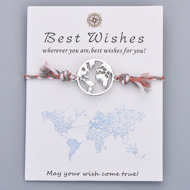 Braided Globe Charm Travelers Bracelet