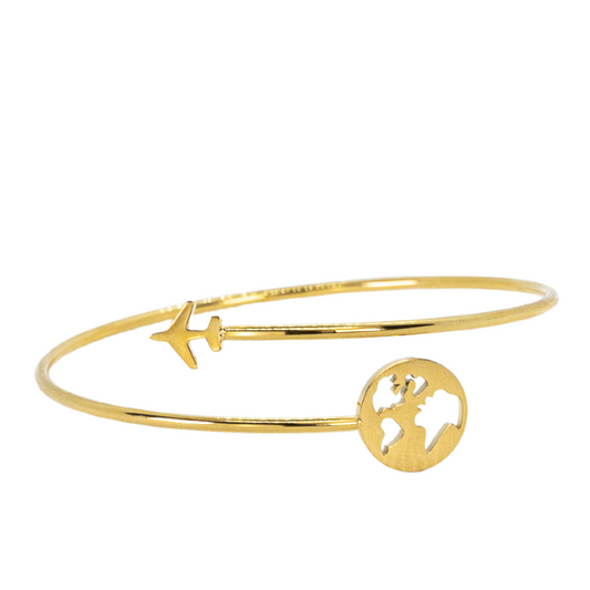 Gold Travel Globe Plane Bracelet