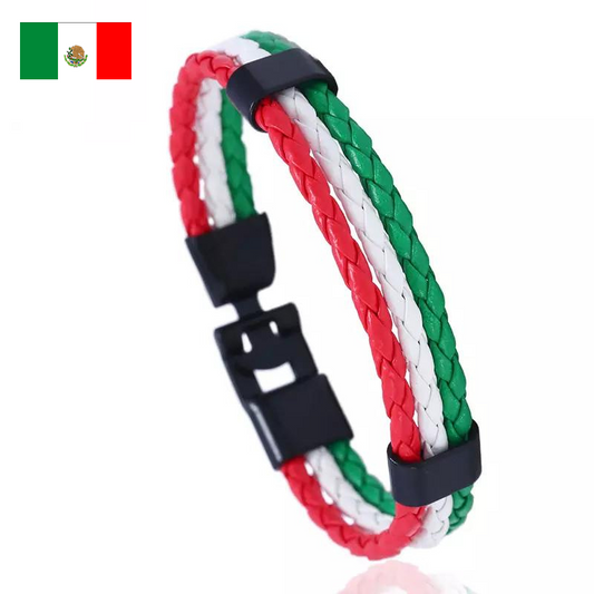 Mexico National Flag Leather Bracelet