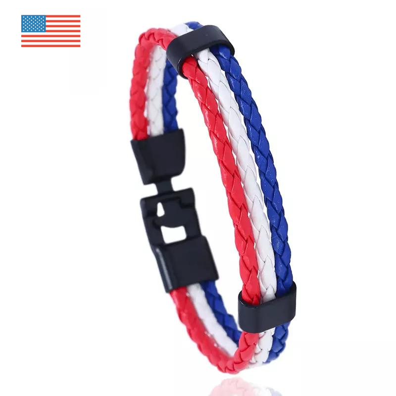 United States of America National Flag Leather Bracelet