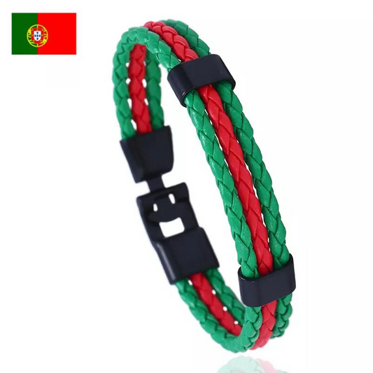 Portugal National Flag Leather Bracelet