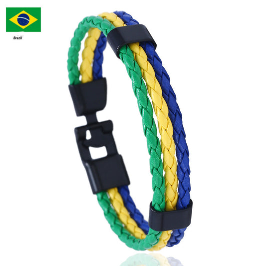 Brazil National Flag Leather Bracelet