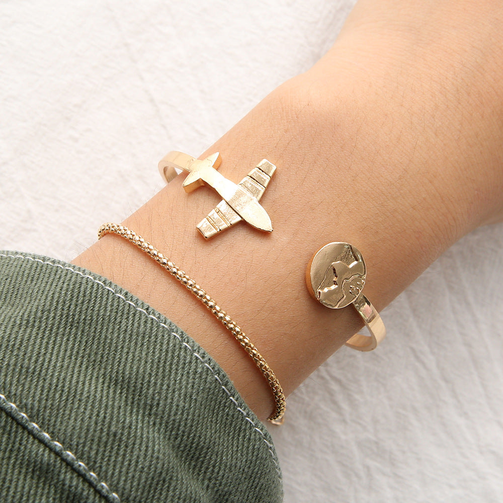 Gold Adjustable Airplane Bracelet (2 Pcs set)