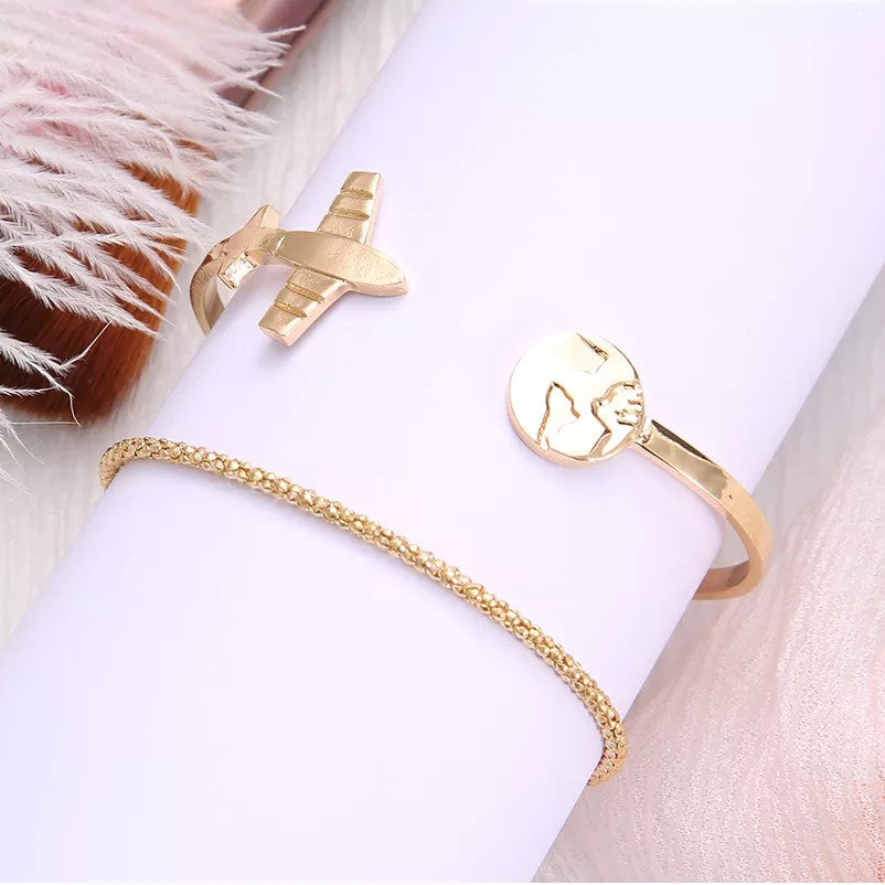 Gold Adjustable Airplane Bracelet (2 Pcs set)