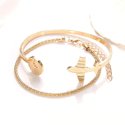 Gold Adjustable Airplane Bracelet (2 Pcs set)