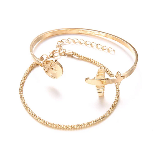 Gold Adjustable Airplane Bracelet (2 Pcs set)